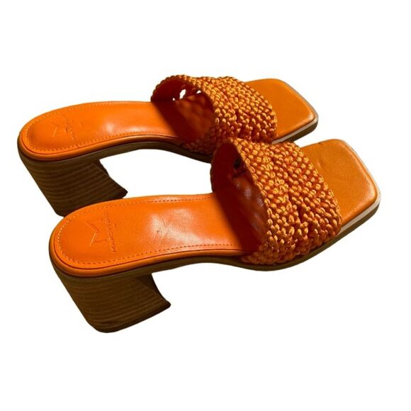 NEW Marc Fisher Jaxxon Square Toe Heeled Sandals Size 5.5 Orange Woven Strap - Picture 2 of 16